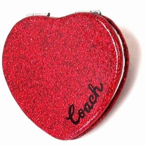 Coach Red Glitter Leather Heart Compact Mirror NWT